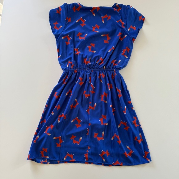 ModCloth-Peach Love-Fox Dress-Blue-Orange- A Line-Whimsical-Size M - Picture 2 of 12